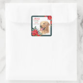 Golden Retriever Poinsettia Bouquet Quadratischer Aufkleber (Tasche)