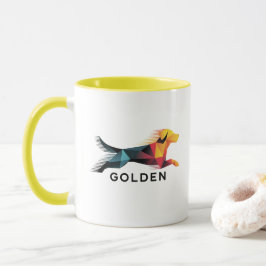 Golden retriever poligonal en amarillo y azul tasse