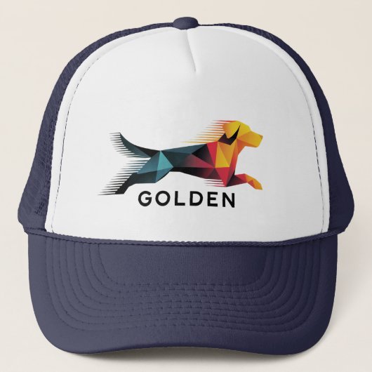 Golden retriever poligonal en amarillo y azul truckerkappe (Vorderseite)