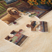 Golden Retriever Porch Sunflowers USA Flag Puzzle (Seite)