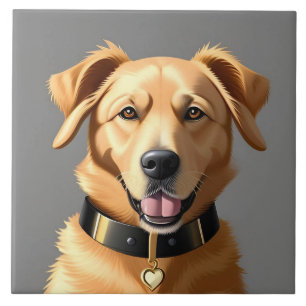 Golden Retriever-Porträt mit schwarzem Halsband Fliese