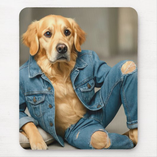 Golden Retriever Posing in Blue Jeans Mousepad (Vorne)