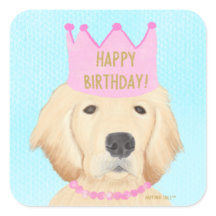Golden Retriever Princess Birthday Sticker