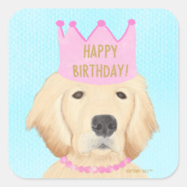 Golden Retriever Princess Birthday Sticker