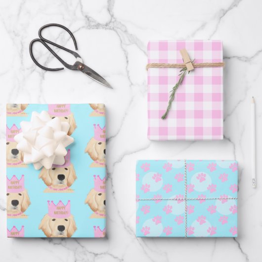 Golden Retriever Princess Gift Wrap Geschenkpapier Set (Vorderseite)