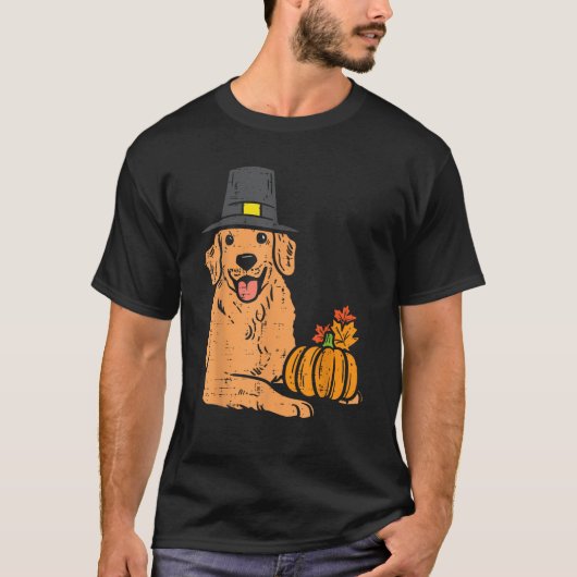Golden Retriever Pumpkin Blätter Erntedank Hallo T-Shirt (Vorderseite)