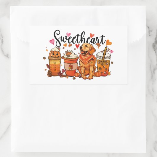 Golden Retriever Pumpkin-Kaffee Rechteckiger Aufkleber (Tasche)