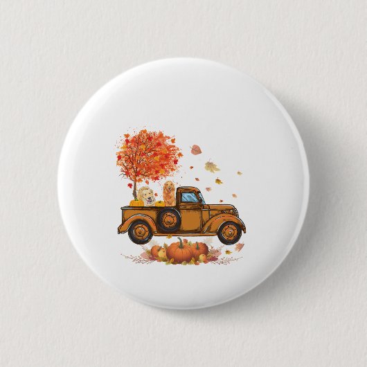 Golden Retriever Pumpkin Truck Herbstleaf Fall Button (Vorderseite)