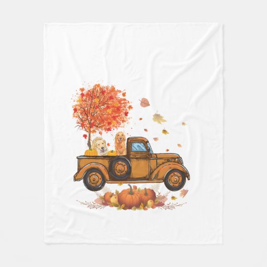 Golden Retriever Pumpkin Truck Herbstleaf Fall Fleecedecke (Vorderseite)