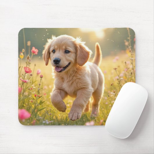 Golden Retriever Pup In a Summer Field Mousepad (Mit Mouse)