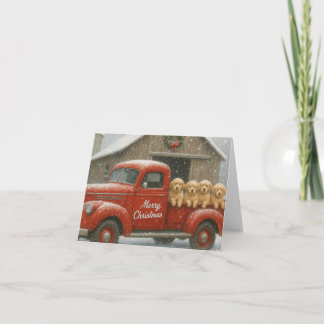 Golden Retriever Puppies in Truck Christmas Card Dankeskarte