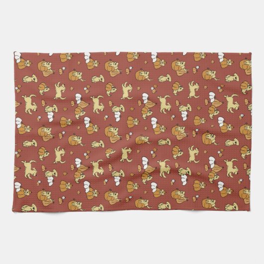 Golden Retriever Puppies Pumpkins Pattern Fall Geschirrtuch (Horizontal)