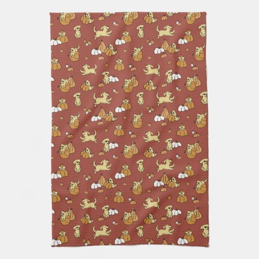 Golden Retriever Puppies Pumpkins Pattern Fall Geschirrtuch (Vertikal)