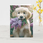 Golden Retriever Puppy am Muttertag mit Lilacs Karte (Gelbe Blume)