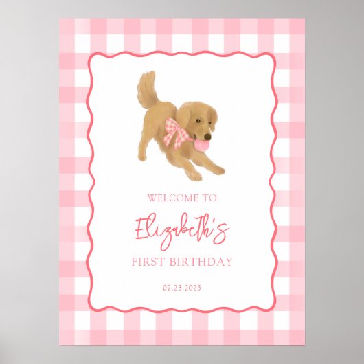 Golden Retriever Puppy Birthday Party Welcome Poster (Vorne)