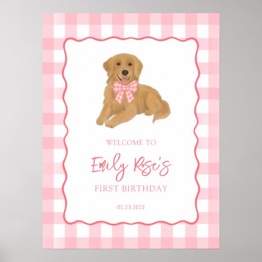 Golden Retriever Puppy Birthday Party Welcome Poster (Vorne)