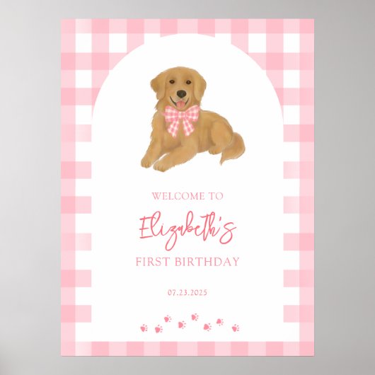 Golden Retriever Puppy Birthday Party Welcome Poster (Vorne)