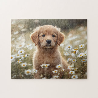 Golden Retriever Puppy Daisy Field Puzzle