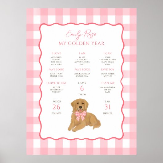 Golden Retriever Puppy Dog 1st Birthday Milestone Poster (Vorne)