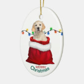 Golden Retriever Puppy Dog in Holiday Gift Bag Keramik Ornament (Links)