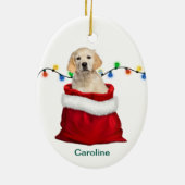 Golden Retriever Puppy Dog in Holiday Gift Bag Keramik Ornament (Hinten)