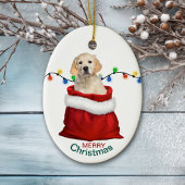Golden Retriever Puppy Dog in Holiday Gift Bag Keramik Ornament