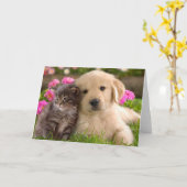 Golden Retriever Puppy Dog & Kitten Liebe Karte (Gelbe Blume)