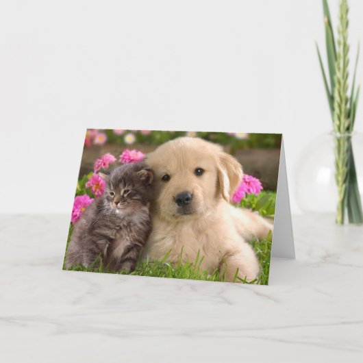 Golden Retriever Puppy Dog & Kitten Liebe Karte (Vorderseite)