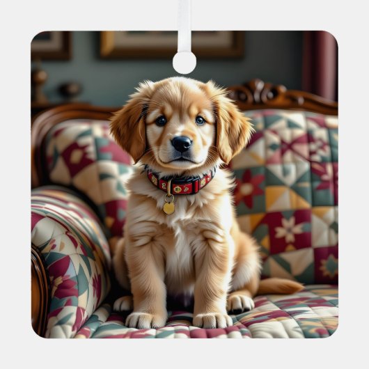 Golden Retriever Puppy Dog Personalisierte Weihnac Ornament Aus Metall (Vorderseite)