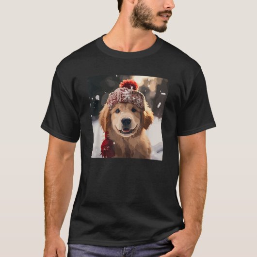 Golden Retriever Puppy Dog Playing In Snow Christm T-Shirt (Vorderseite)