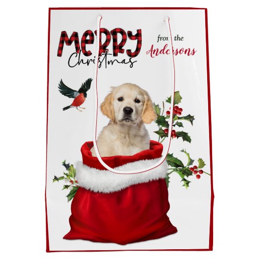 Golden Retriever Puppy Dog Weihnachten Mittlere Geschenktüte (Rückseite)