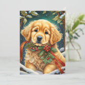 Golden Retriever Puppy Festive Holly Feiertagskarte (Stehend Vorderseite)