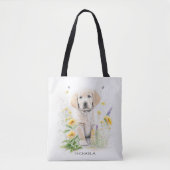 Golden Retriever Puppy Florals Monogram Name Tasche (Vorderseite)