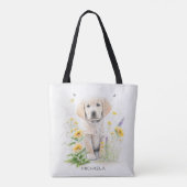 Golden Retriever Puppy Florals Monogram Name Tasche (Rückseite)