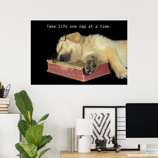 Golden Retriever Puppy im Buch Poster (Heimbüro)