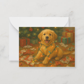 Golden Retriever Puppy in Christmas Lights Card Mitteilungskarte