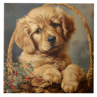 Golden Retriever Puppy in einem Korb Fliese