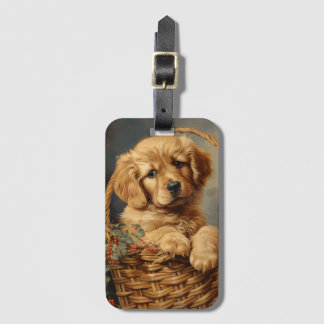 Golden Retriever Puppy in einem Korb Gepäckanhänger