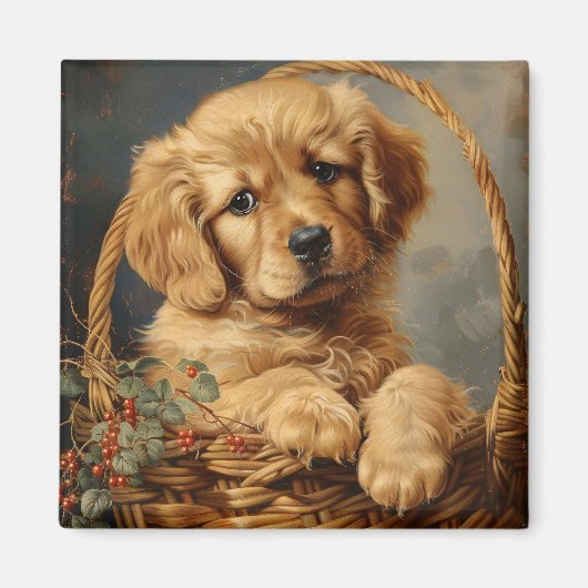 Golden Retriever Puppy in einem Korb Magnet (Vorne)