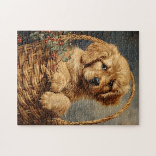Golden Retriever Puppy in einem Korb Puzzle (Horizontal)
