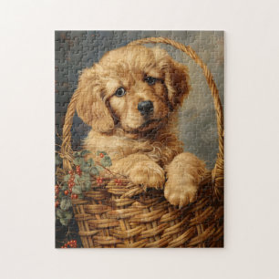 Golden Retriever Puppy in einem Korb Puzzle