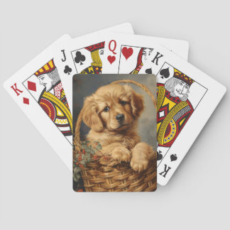 Golden Retriever Puppy in einem Korb Spielkarten