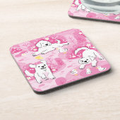 Golden Retriever Puppy in Pink Garden Getränkeuntersetzer (Linke Seite)