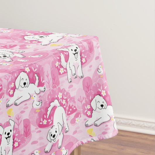 Golden Retriever Puppy in Pink Garden Tischdecke (Beispiel)