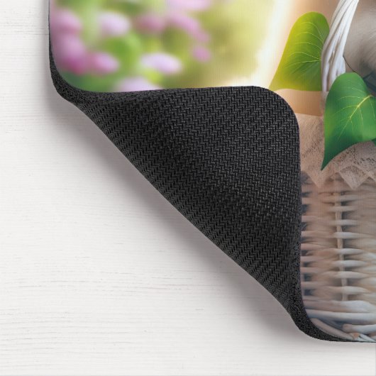 Golden Retriever Puppy mit Lilac-Körbchen Mousepad (Ecke)