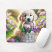 Golden Retriever Puppy mit Lilac-Körbchen Mousepad (Mit Mouse)