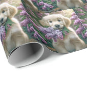 Golden Retriever Puppy mit Lilacs Geschenkpapier (Rolleneckpunkt)
