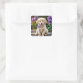 Golden Retriever Puppy mit Lilacs Quadratischer Aufkleber (Tasche)