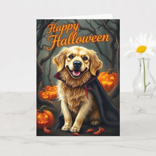 Golden Retriever Puppy mit Pumpkins Halloween Karte (Kleine Pflanze)
