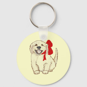 Golden Retriever Puppy mit Red Ribbon Schlüsselanhänger